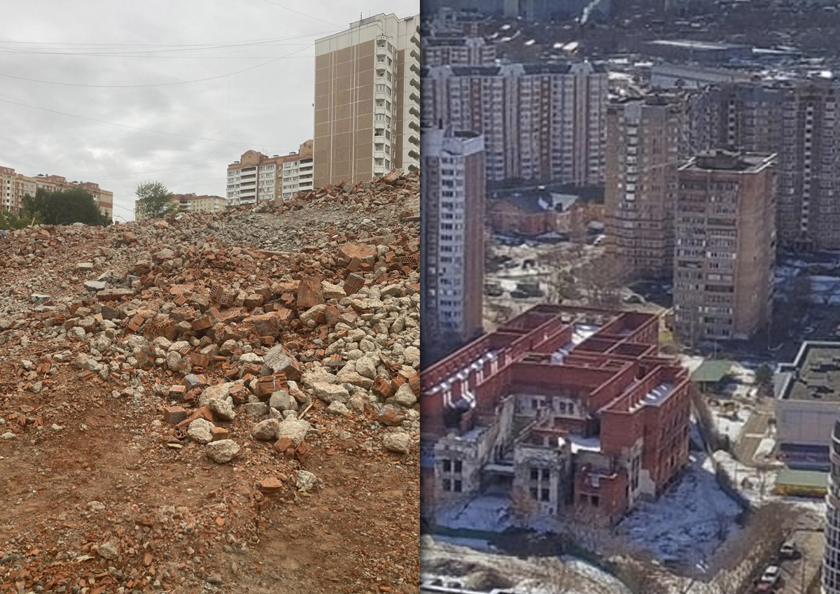 В Железнодорожном начался снос недостроенного кирпичного здания
